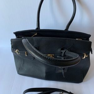 New Black Italian Leather Handbag with gold colored hardware.  Johnny& Johnny